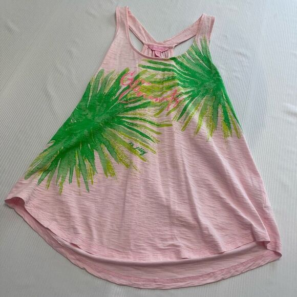 Lilly Pulitzer Gone Coconuts Pink Palm Tank Top Size Small - Picture 1 of 6